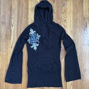 Sinful Affliction pullover sweater Knit Hoodie Black Cross Vintage y2k Top Sz S